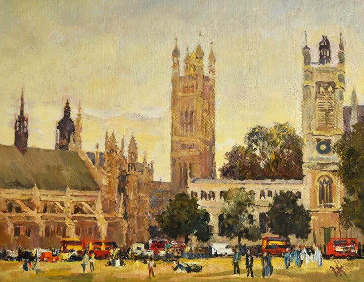 Painting titled "Palace of Westminst…" by Volodymyr Kolesnyk, Original Artwork, Oil Mounted on Wood Stretcher frame