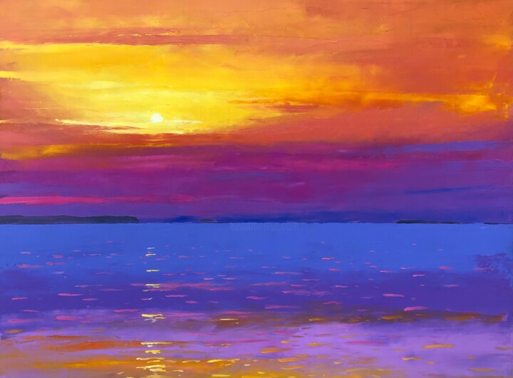 Pittura intitolato "Colorful sunset" da Volodymyr Smoliak, Opera d'arte originale, Olio Montato su Telaio per barella in leg…