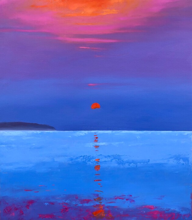Pittura intitolato "Calm sunset 80-60cm" da Volodymyr Smoliak, Opera d'arte originale, Olio Montato su Telaio per barella in…