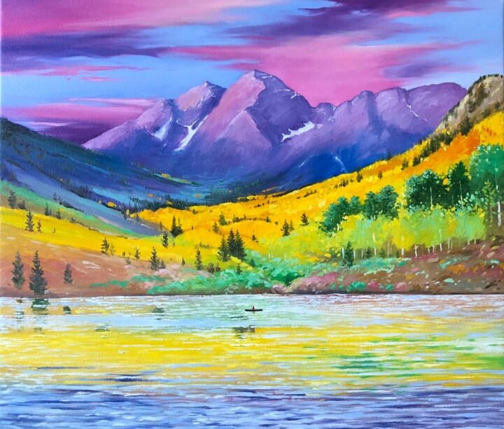 Painting titled "Fall in Colorado" by Volodymyr Smoliak, Original Artwork, Oil Mounted on Wood Stretcher frame