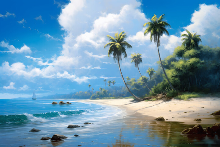 Arte digitale intitolato "Tropical sandy beach" da Volodymyr Yaremchuk, Opera d'arte originale, Pittura digitale