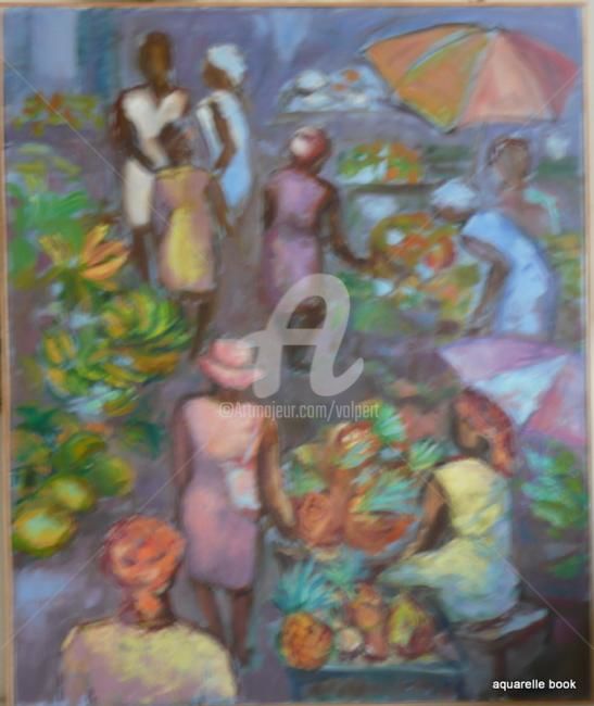 Pintura intitulada "marché antillais" por Volpert, Obras de arte originais