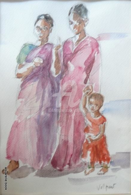 Painting titled "Femmes en Inde du s…" by Volpert, Original Artwork