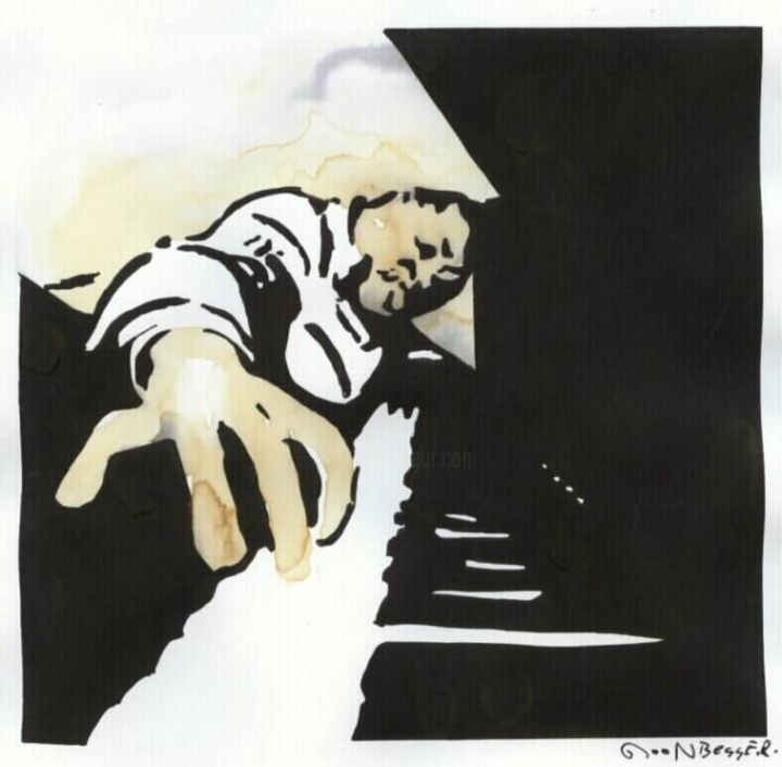 Dessin intitulée "Jazz Piano-Jo" par E.R.Bess, Œuvre d'art originale