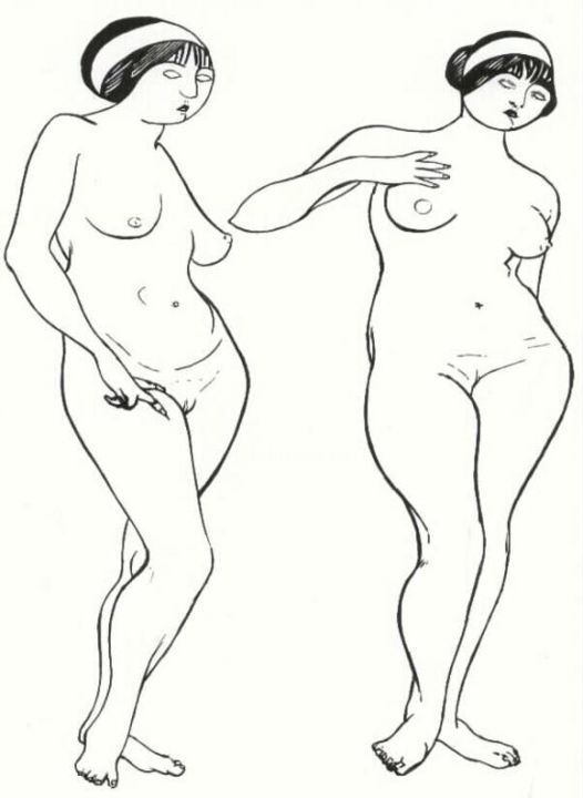 Disegno intitolato "zwei stehende Frauen" da E.R.Bess, Opera d'arte originale