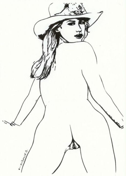 Dessin intitulée "Cowgirl - mit weiße…" par E.R.Bess, Œuvre d'art originale