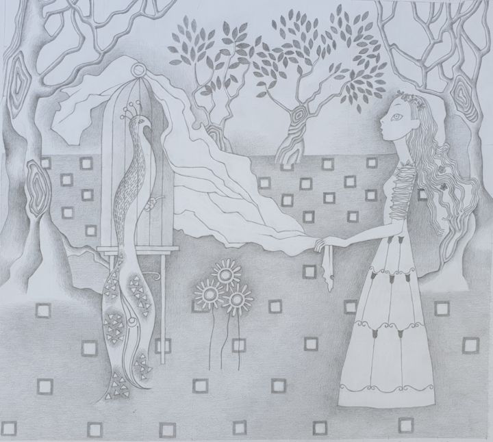 Drawing titled "Волшебный сад" by Irina Sidorchuk, Original Artwork, Graphite
