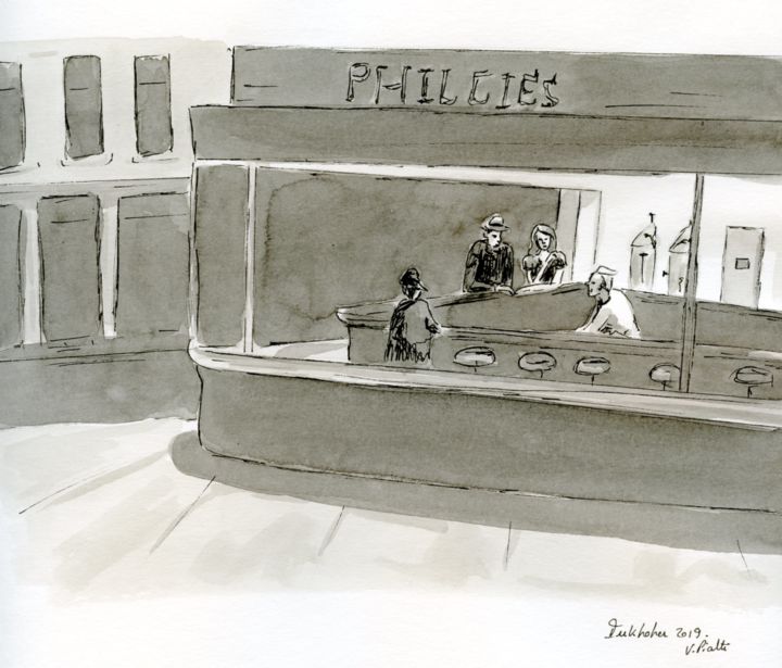 Desenho intitulada "Chez Phillies et Ho…" por Virginie Piatti, Obras de arte originais, Tinta