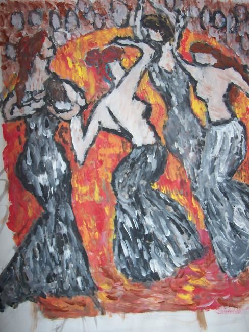 Painting titled "Les gitanes" by Virginie Piatti, Original Artwork, Acrylic Mounted on Other rigid panel