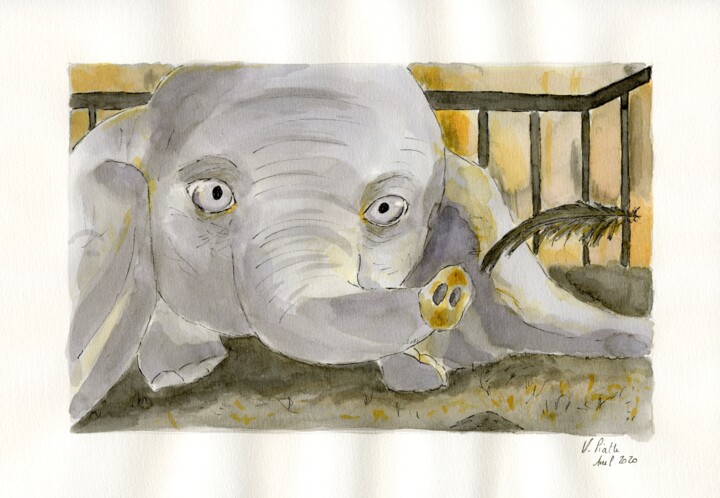 Peinture intitulée "Dumbo - Fais un voeu" par Virginie Piatti, Œuvre d'art originale, Aquarelle