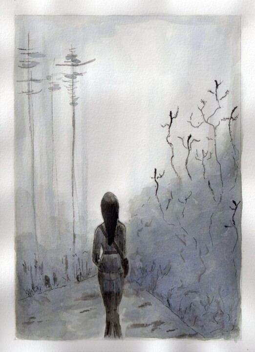 Painting titled "Fog" by Virginie Piatti, Original Artwork, Ink
