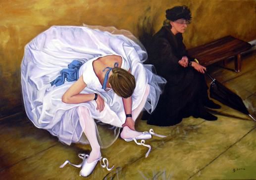 Painting titled "Bailarina y abuela" by Vicente Pérez Iborra, Original Artwork
