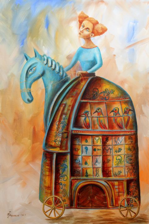 Painting titled "Колесница" by Vladimir Pronkin, Original Art, Oil