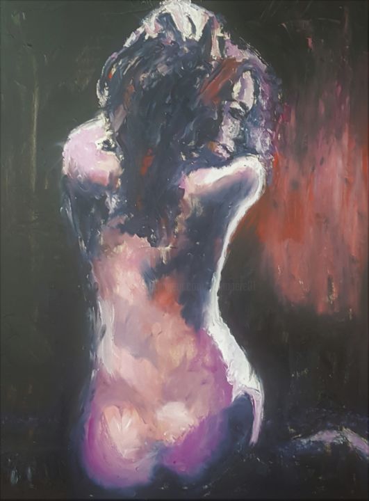 Painting titled "Etude de nu à l'hui…" by Véroniq'S, Original Artwork, Oil