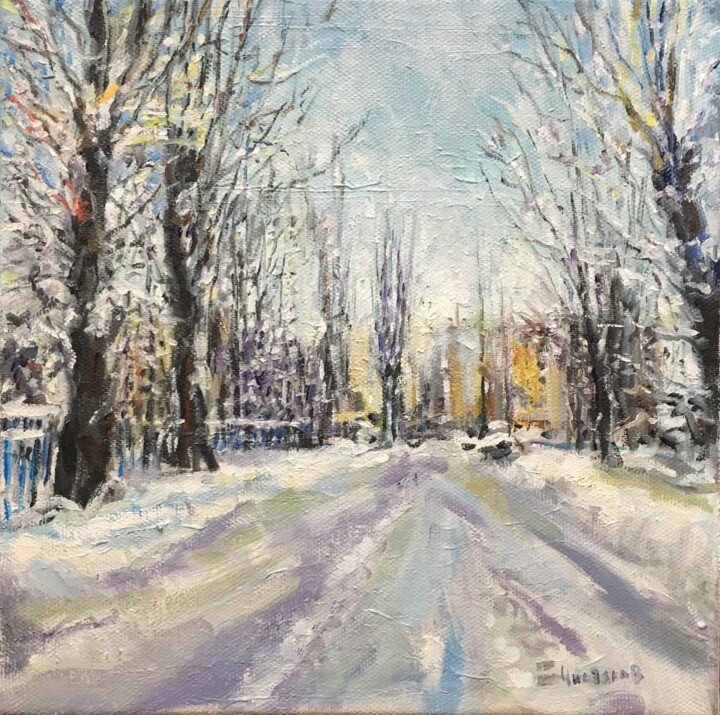 Painting titled "Winter city Origina…" by Vsevolod Chistiakov, Original Artwork, Oil