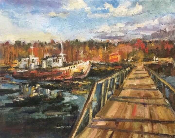 Peinture intitulée "Last Autumn on Rive…" par Vsevolod Chistiakov, Œuvre d'art originale, Huile