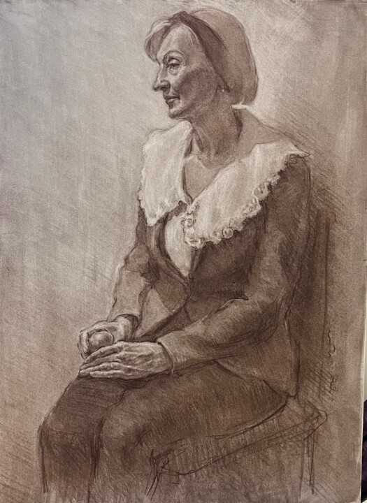 Malerei mit dem Titel "Old woman graphic p…" von Vsevolod Chistiakov, Original-Kunstwerk, Pastell