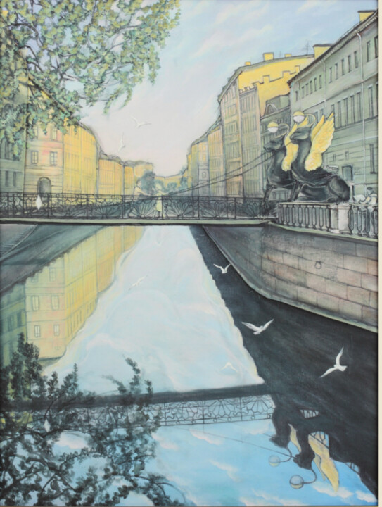Schilderij getiteld "Поцелуи у Банковско…" door Vsevolod Godin, Origineel Kunstwerk, Olie