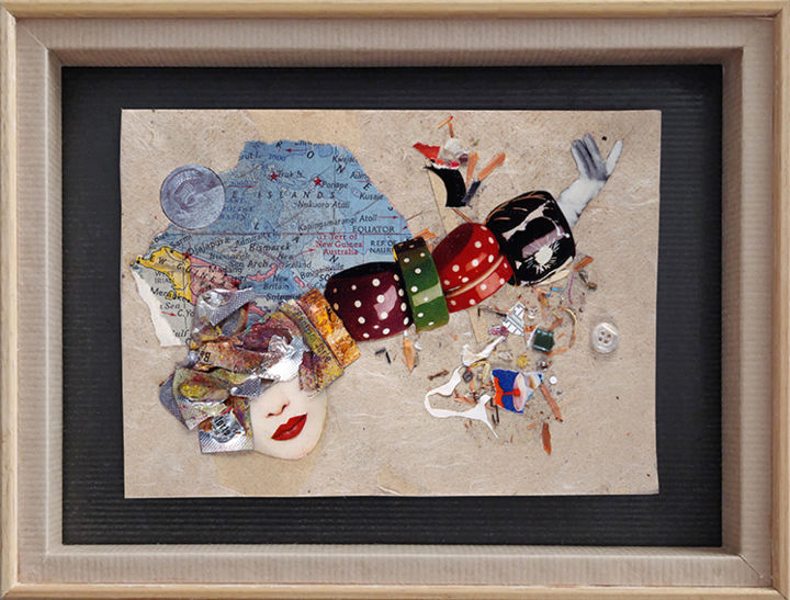 Collages titled "Memory boxe n°29" by Vincent Sfg, Original Artwork, Collages Mounted on Wood Panel