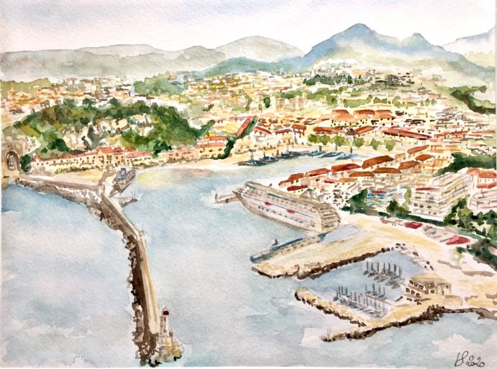 Painting titled "Port de Nice" by Vstella, Original Artwork, Watercolor