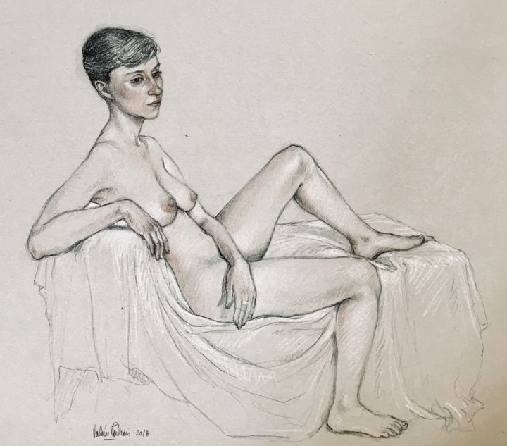 Drawing titled "Joséphine, été 2018…" by V. Tertrais, Original Artwork, Pencil
