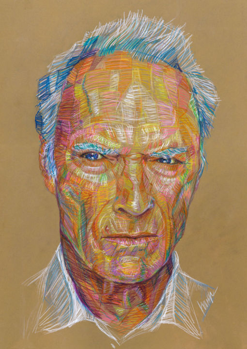 Desenho intitulada "Clint Eastwood" por Vladimir Tyuryaev, Obras de arte originais, Lápis