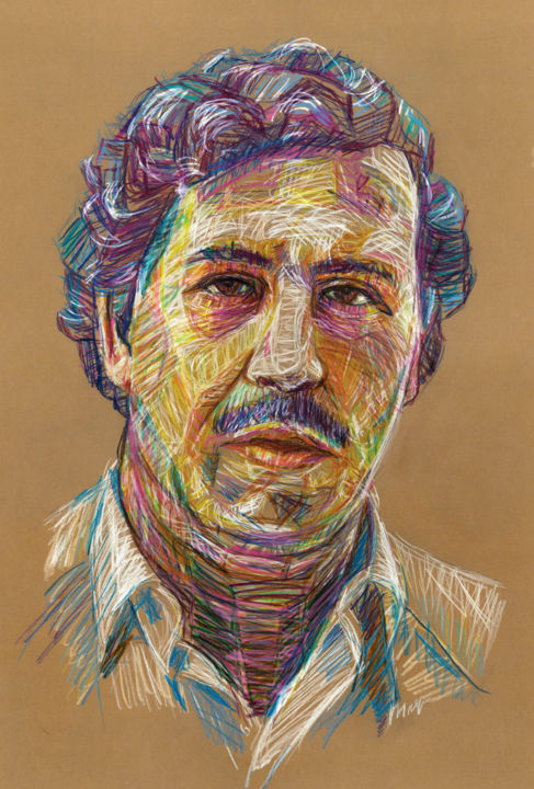 Drawing titled "Pablo Escobar" by Vladimir Tyuryaev, Original Artwork, Pencil