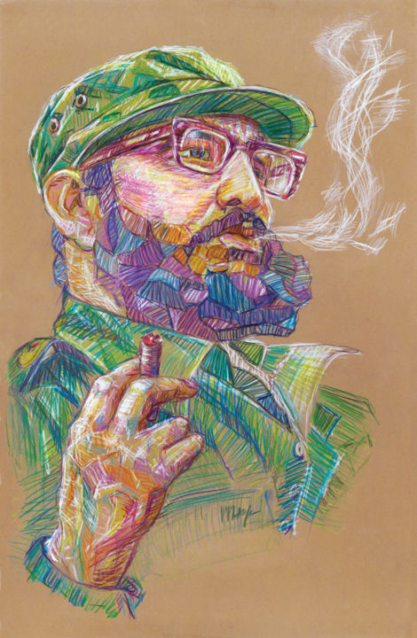 Tekening getiteld "Fidel Castro" door Vladimir Tyuryaev, Origineel Kunstwerk, Potlood