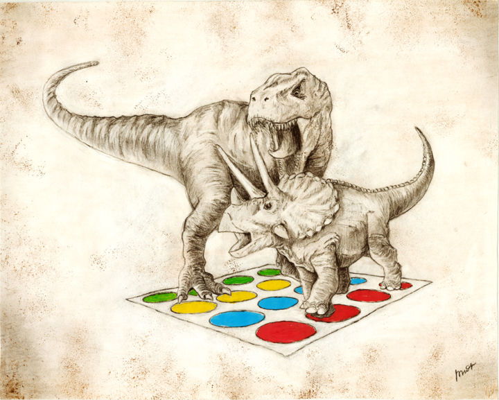 Drawing titled "Jurassic Twister" by Vladimir Tyuryaev, Original Artwork, Pencil