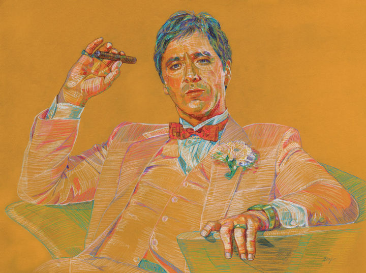 Рисунок под названием "Tony Montana" - Vladimir Tyuryaev, Подлинное произведение искусства, Цветные карандаши