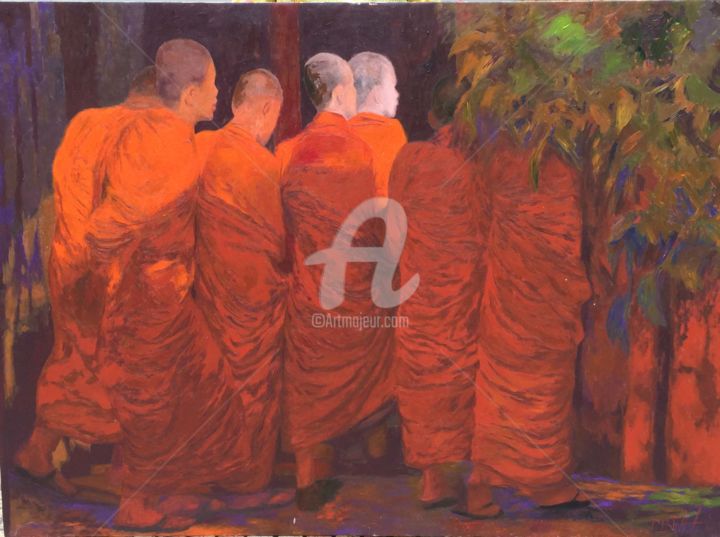 Peinture intitulée "Vietnam monk - Oil…" par Vu Thai Binh, Œuvre d'art originale, Huile