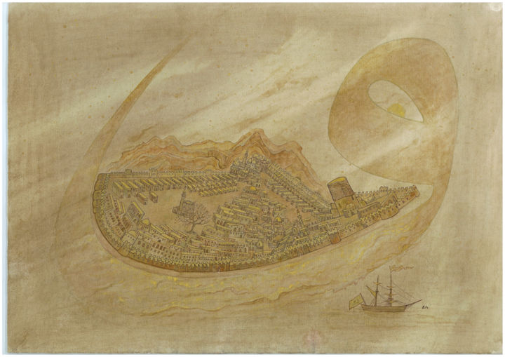 Картина под названием "Baku, Old Sity" - Vüsal Qaraqaşlı, Подлинное произведение искусства, Гуашь