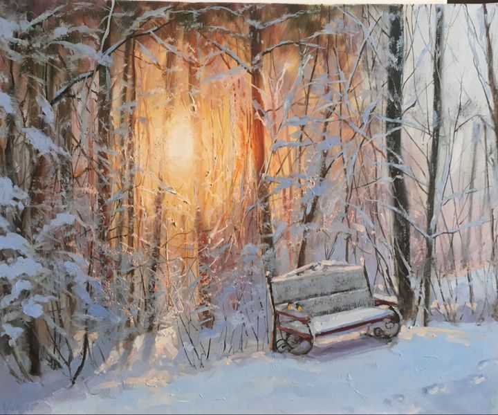 Картина под названием "Зима" - Вугар Мамедов, Подлинное произведение искусства, Масло