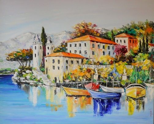 Peinture intitulée "reflets sur lac" par Aymé H., Œuvre d'art originale,