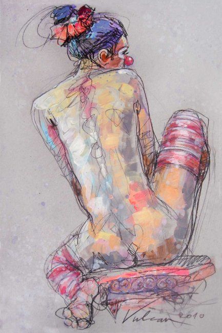 Pintura intitulada "Clownesse 2" por Raluca Vulcan, Obras de arte originais
