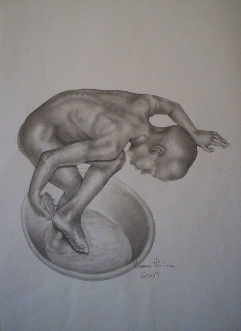 Рисунок под названием "Bathing" - Vusi Phailane, Подлинное произведение искусства