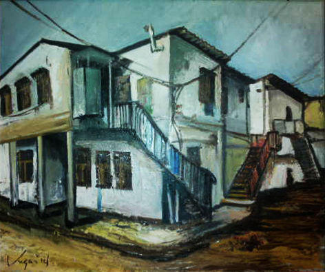 Malerei mit dem Titel "Городской пейзаж" von Vugar Guliyev, Original-Kunstwerk, Öl