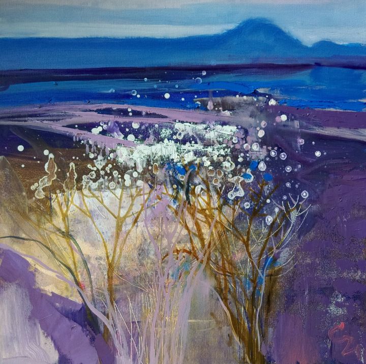 Painting titled "violet autumn" by Victoria Cozmolici, Original Artwork, Oil