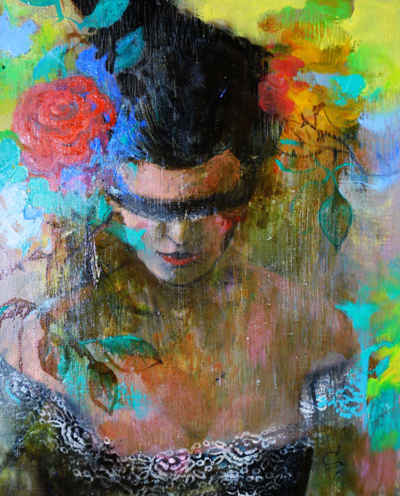 Painting titled "girl" by Victoria Cozmolici, Original Artwork, Oil