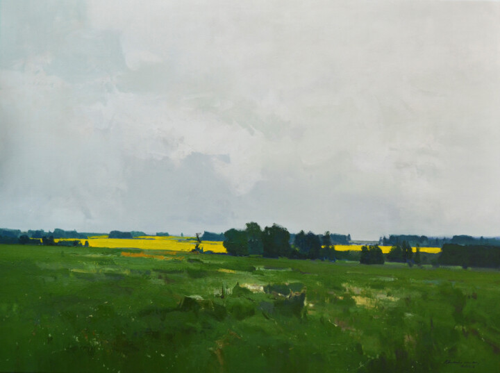 Pintura titulada "Spring Fields" por Vytautaslaisonas, Obra de arte original, Oleo