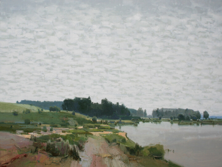 Schilderij getiteld "When sky is grey" door Vytautaslaisonas, Origineel Kunstwerk, Olie