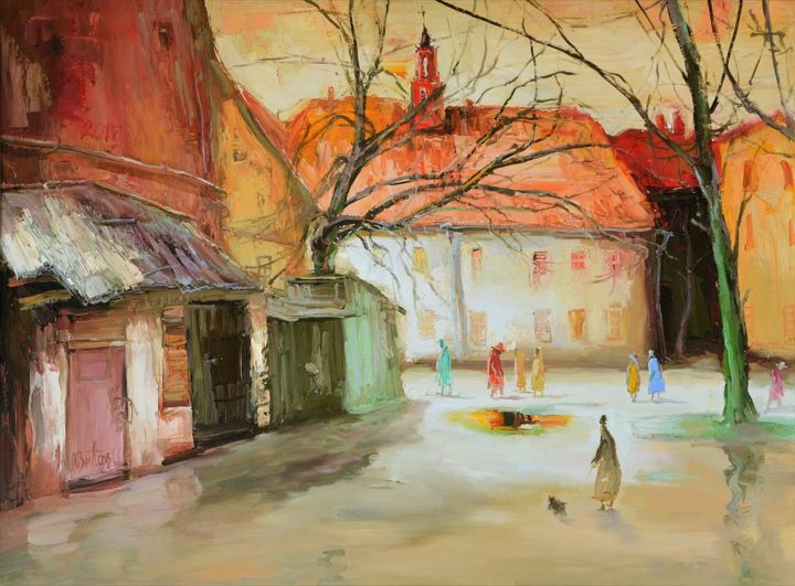 Pintura titulada "Vilniaus senamiesty…" por Vytautas Butas, Obra de arte original, Oleo