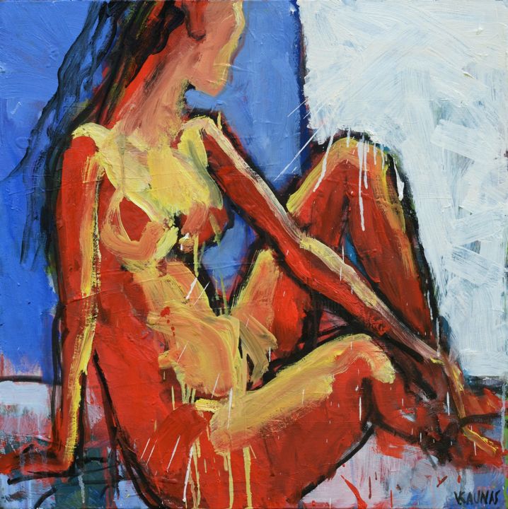 Painting titled "on-the-windowsill-6…" by Vytautas Kaunas, Original Artwork, Oil