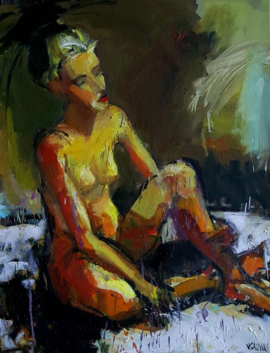 Painting titled "... šviesoje" by Vytautas Kaunas, Original Artwork, Oil