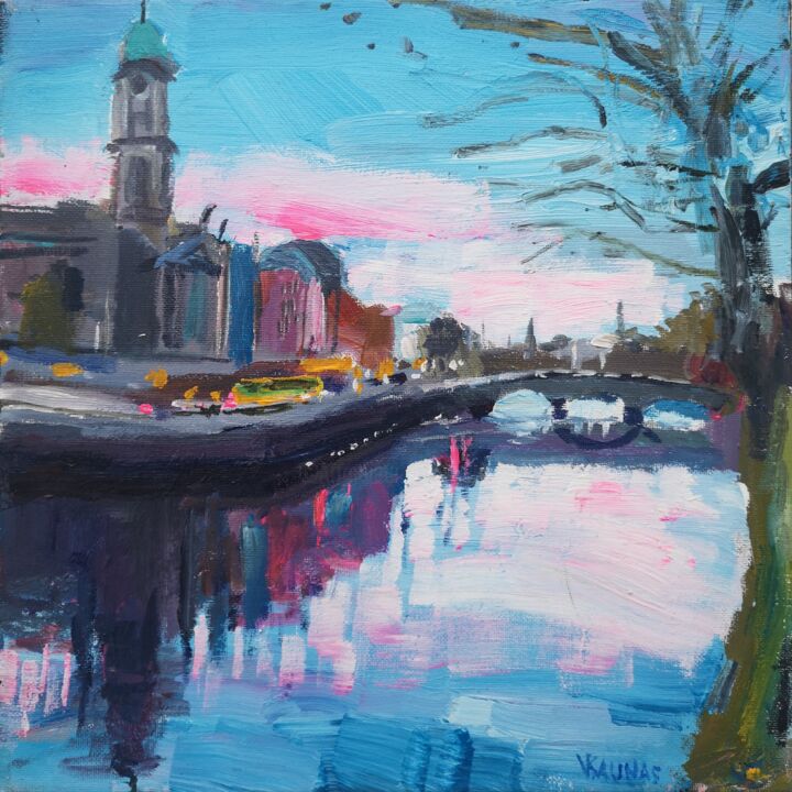 Pintura intitulada "Dublin in the evenn…" por Vytautas Kaunas, Obras de arte originais, Acrílico