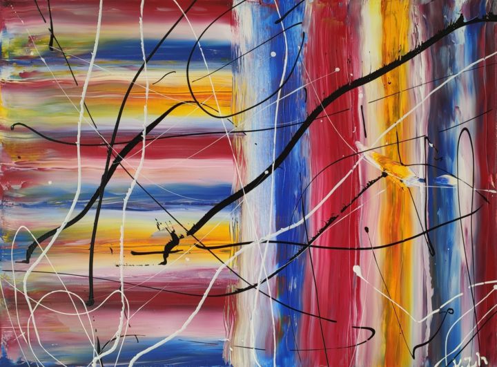 Painting titled "Stripes" by V.Zh, Original Artwork, Acrylic Mounted on Wood Stretcher frame