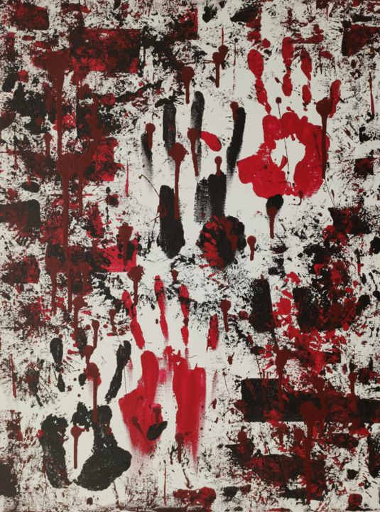 Schilderij getiteld "Bloody Hands" door V.Zh, Origineel Kunstwerk, Acryl Gemonteerd op Frame voor houten brancard