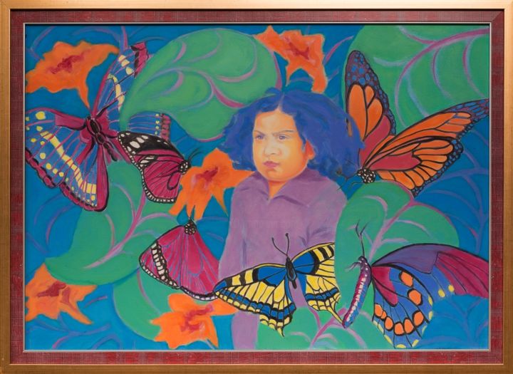 Painting titled "gardens of innocence" by Aleksandra Wójcicka, Original Artwork, Oil Mounted on Wood Panel