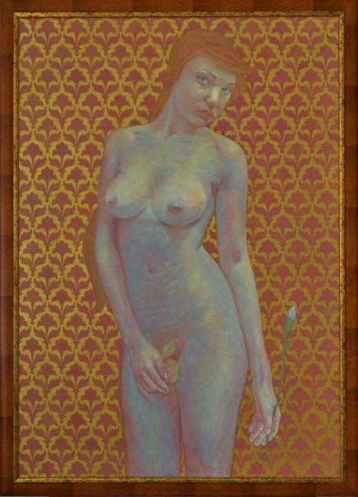 Painting titled "red-hair undine" by Aleksandra Wójcicka, Original Artwork, Oil Mounted on Wood Panel