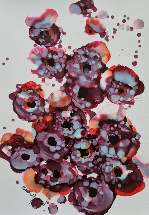 Peinture intitulée "Blooming Flowers" par Wioletta Gancarz, Œuvre d'art originale, Encre